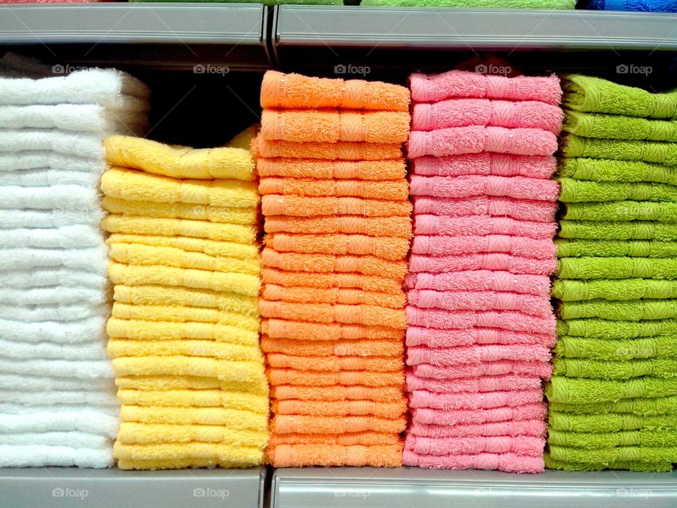 stack or pile of colorful bath and face towels