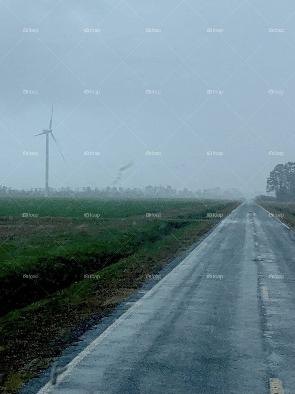 Rural road in rain