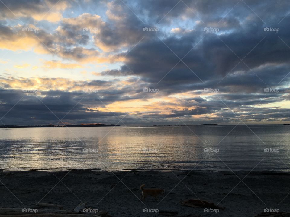 View of beach with dramatic sky