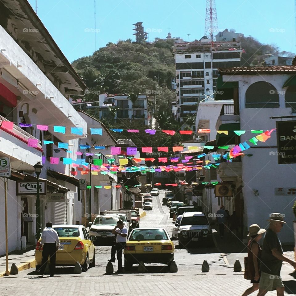 Colorful banners in Puerto Vallarta, Mexico.