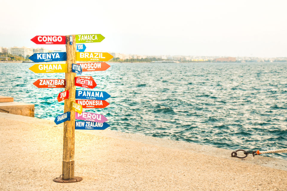 Travel Destinations Signs At The Port
