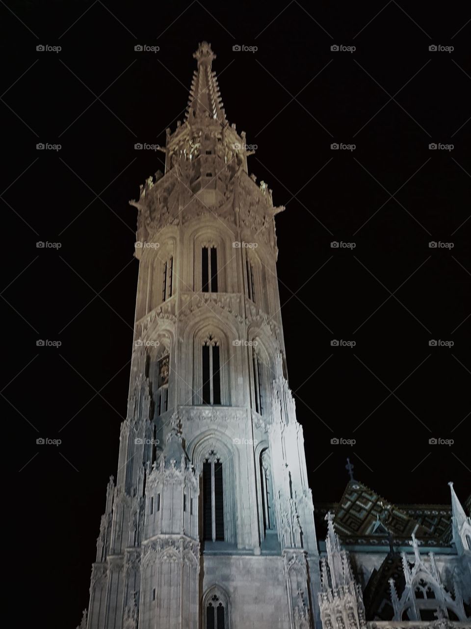 the tower of the Matyas church in Budapest