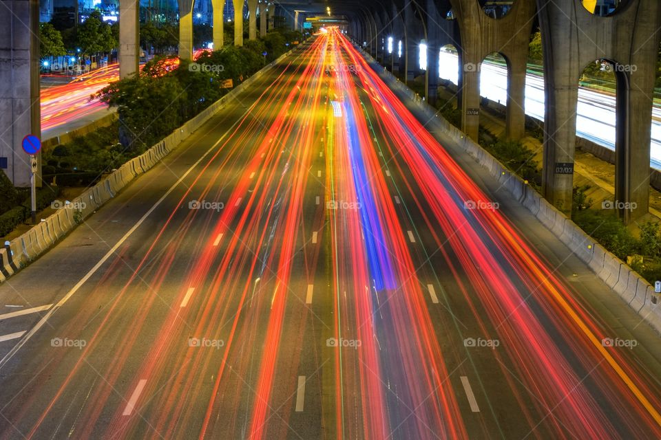 Vehicle light on road in Bangkok