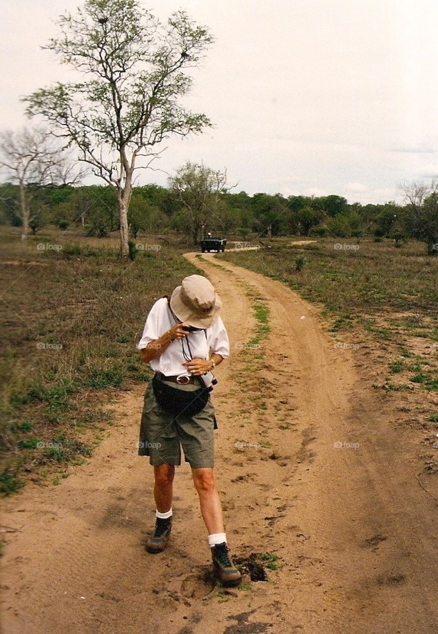 This giraffe footprint is a size 7. South Africa walking safari. 