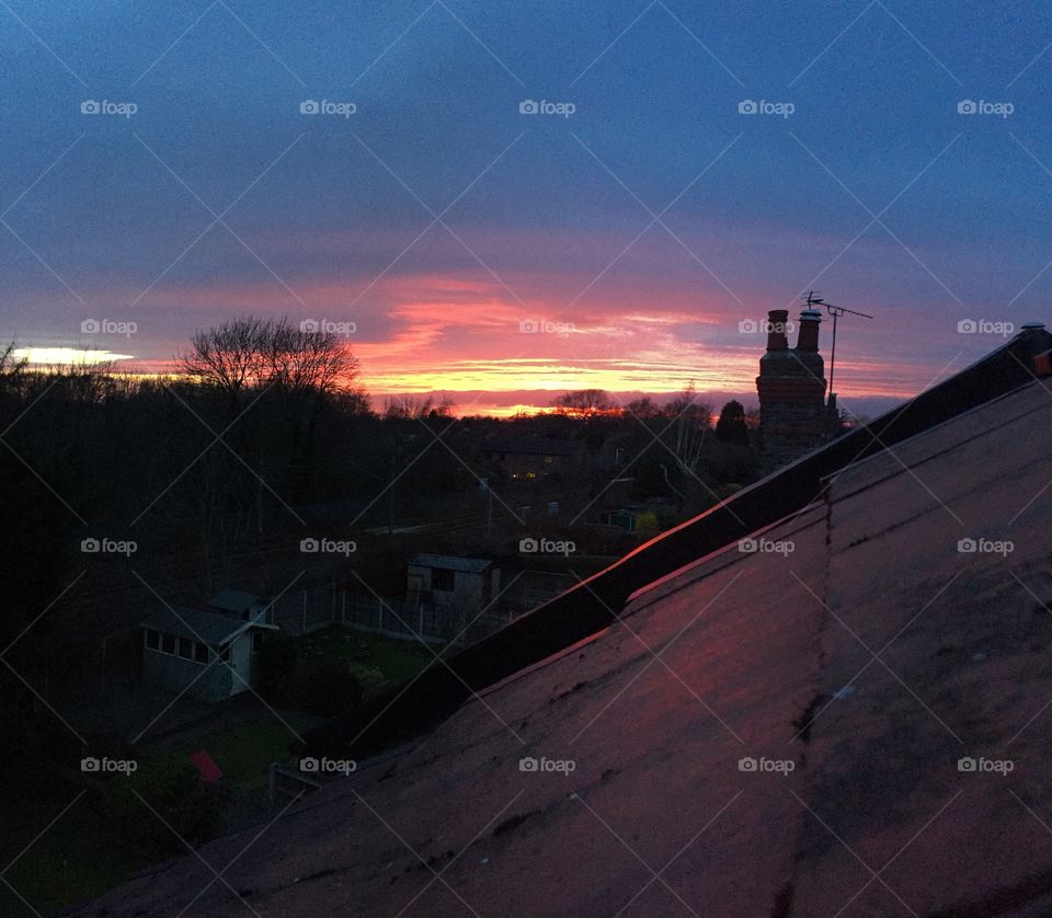 Stunning sunset from a roof top view