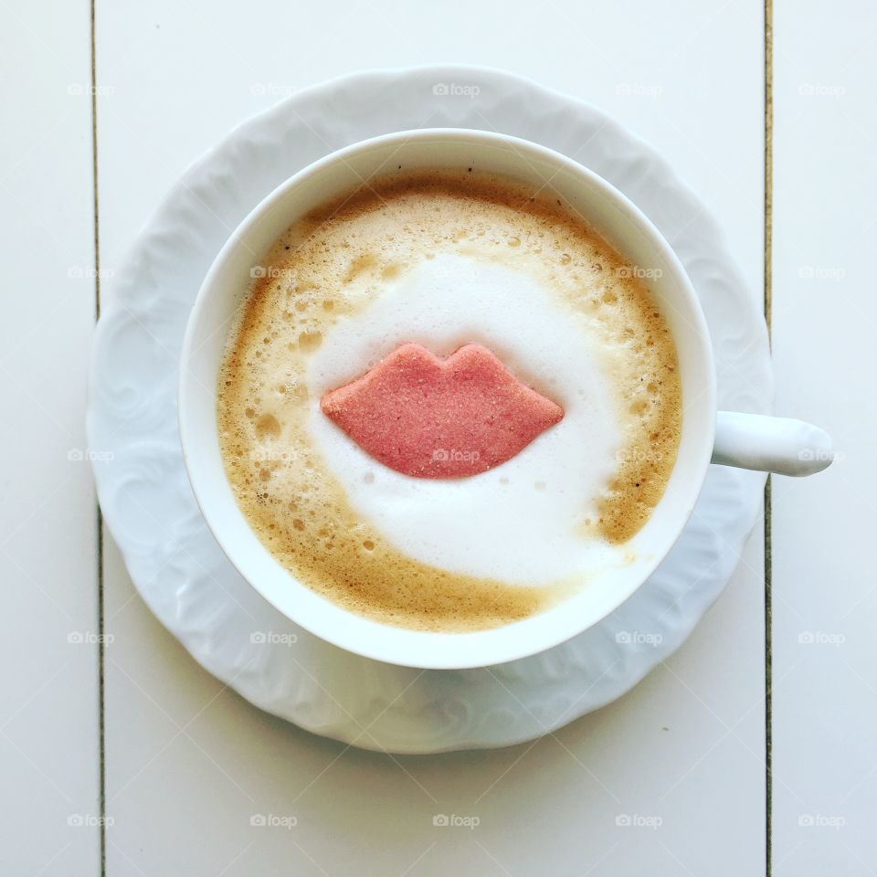 Human lips made on coffee