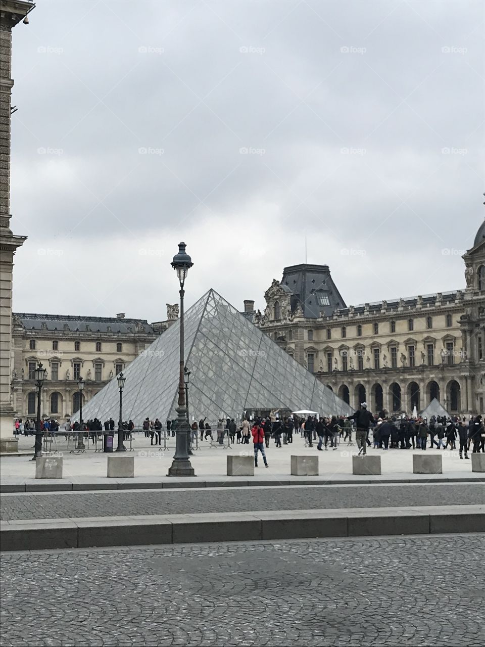 View of the pyramid at Louie museum in Paris France 