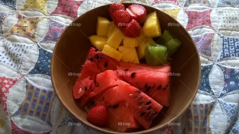 The most delicious fruit bowl I've ever seen, and such beautiful colors I couldn't resist the urge to capture it.