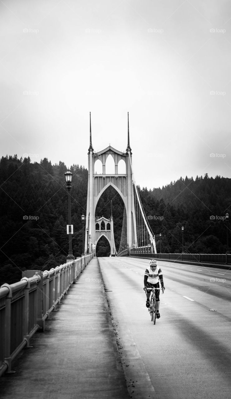 Me and my bicycle . St. John's Bridge cyclist, Oregon beauty, bridge, cycle Oregon, architecture