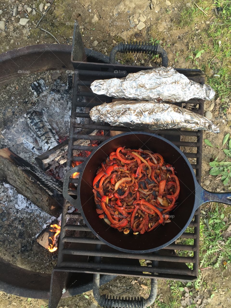 Shakshuka being made over the fire