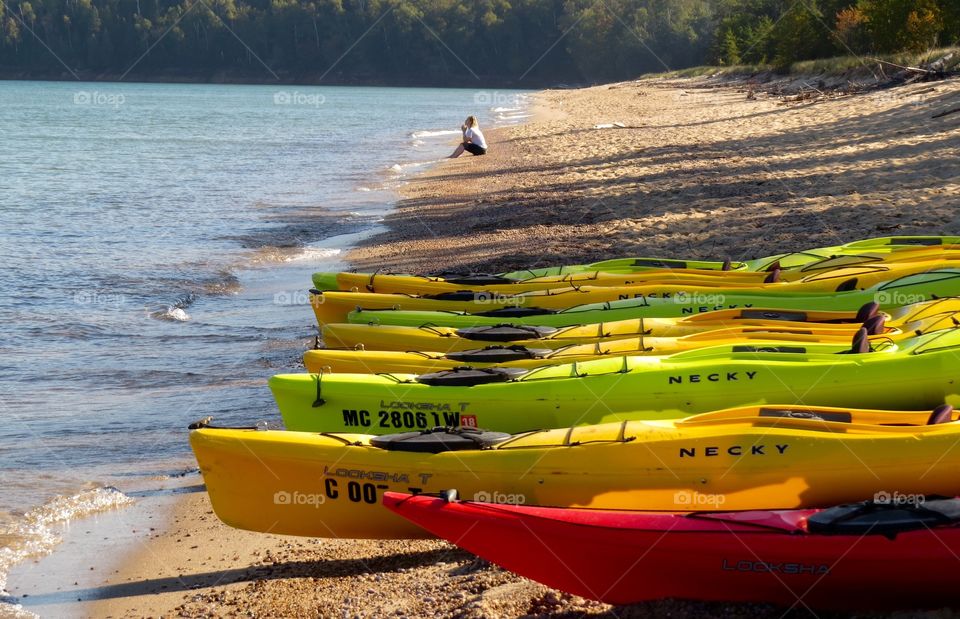 Kayaks on Lake Superior. Kayaks on Lake Superior, MI
