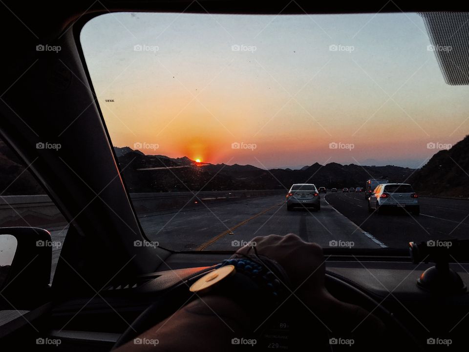Driving into the sunset. Roadtrip 