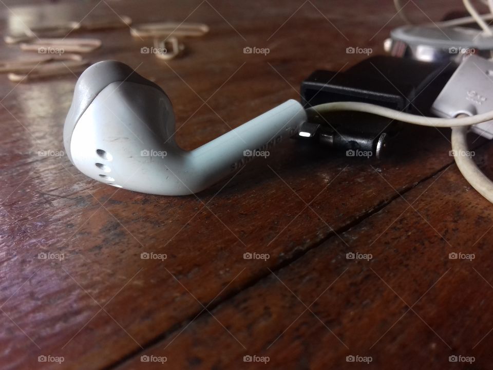 earphone on a table