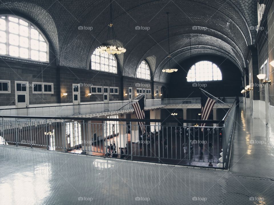 Ellis Island migrants reception building in NYC