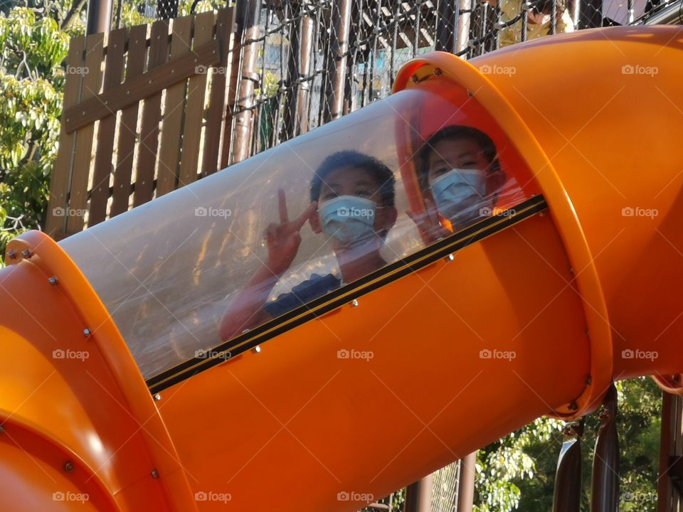 space capsule look children slide