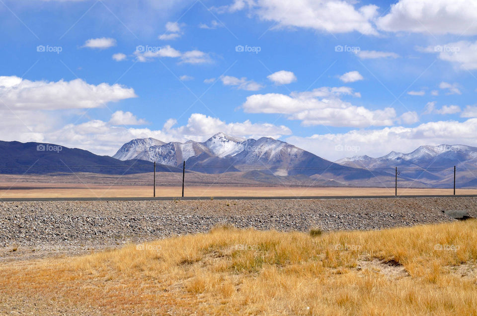 Himalayas mountain range and fields in Tibet