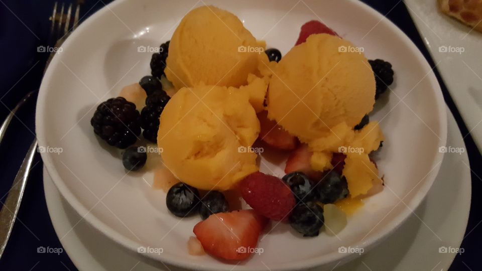 The mango berry sherbet is delicious at Narcoossee's at the Grand Floridian Resort and Spa at the Walt Disney World Resort in Orlando, Florida.