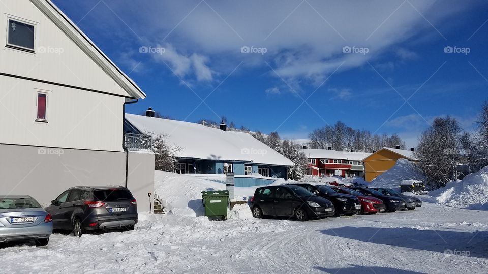 Snowy parking lot