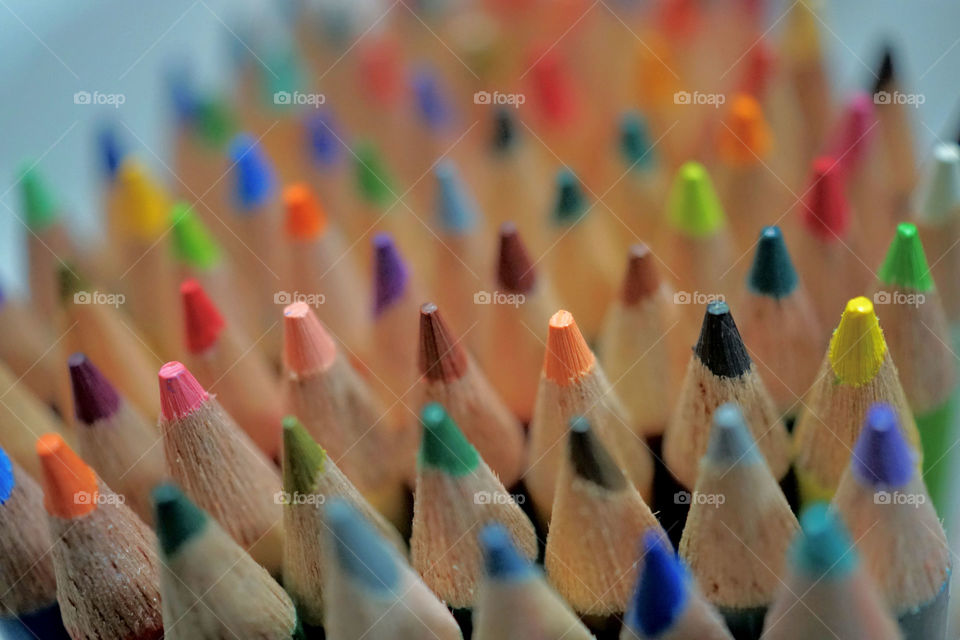 Overhead view of multi colored pencils