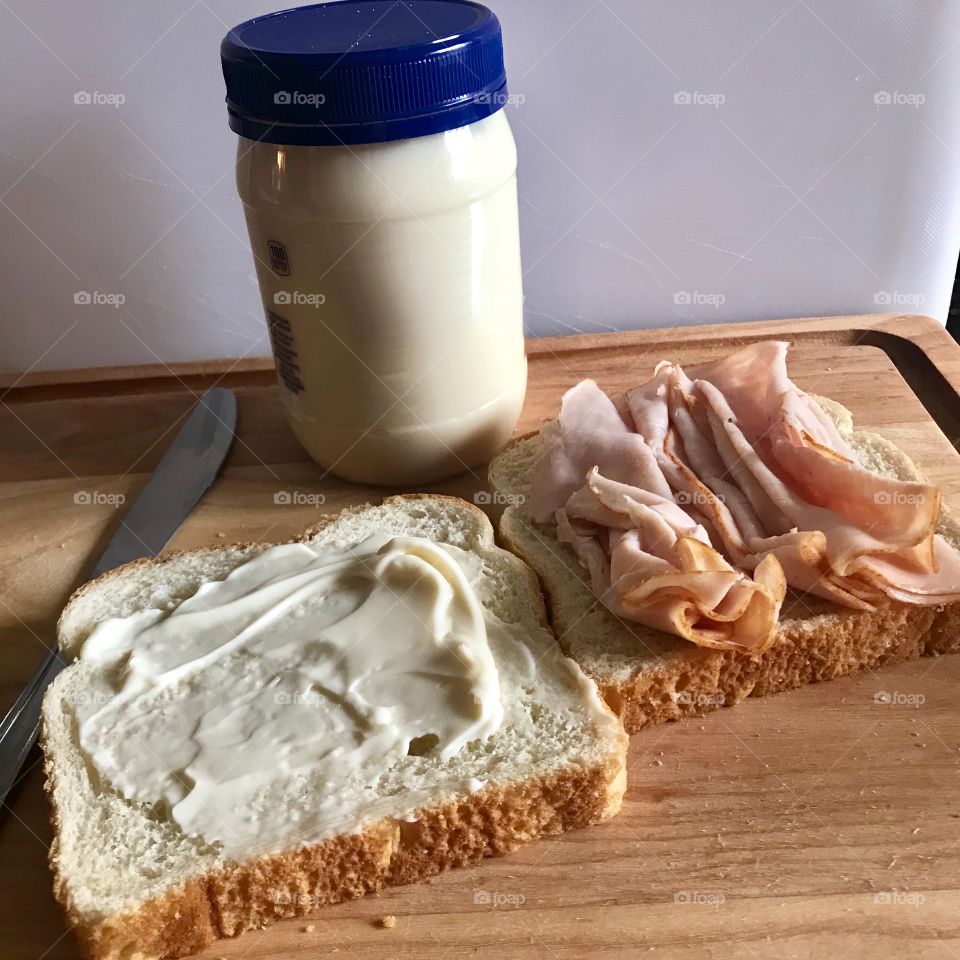 A delicious turkey and mayo sandwich prepared for lunch 