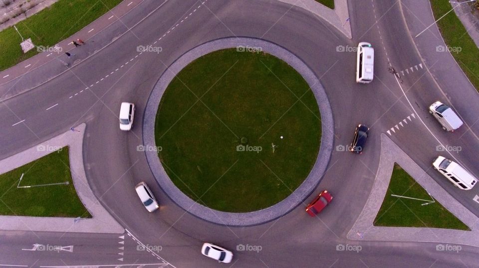 round road with cars, view from above 