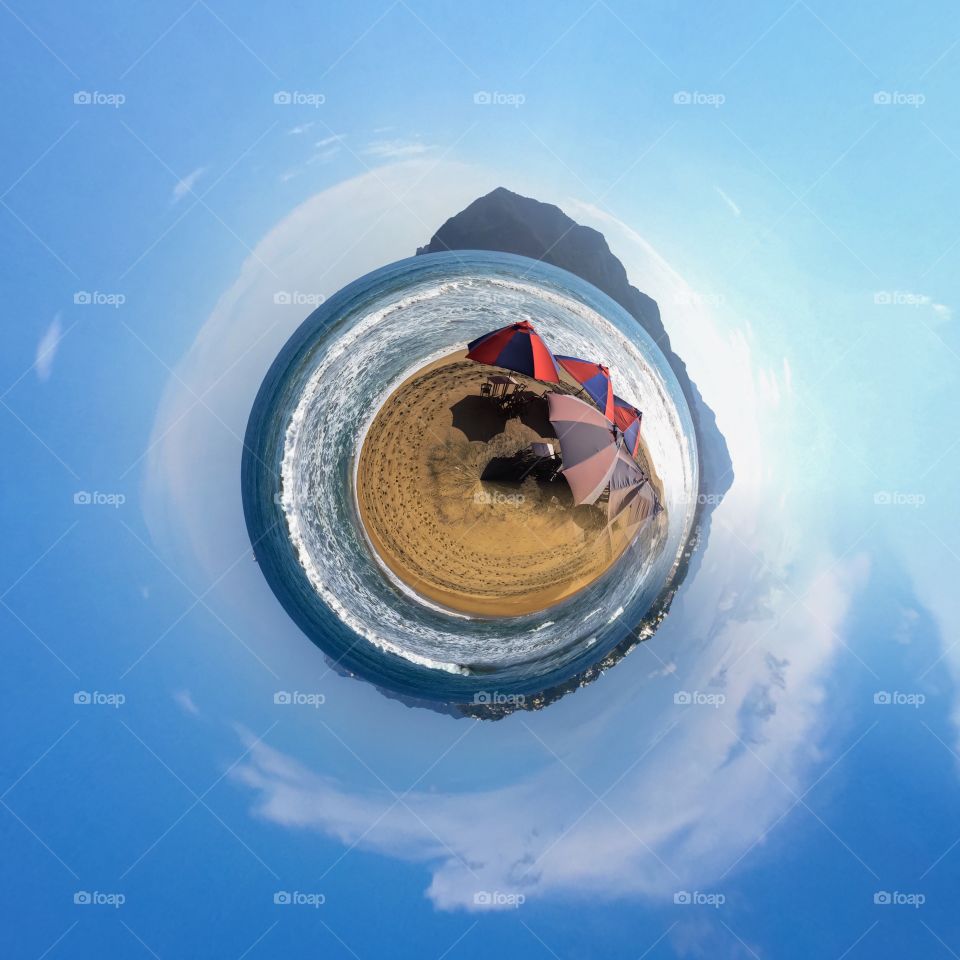 Beach seen through fish eye lens