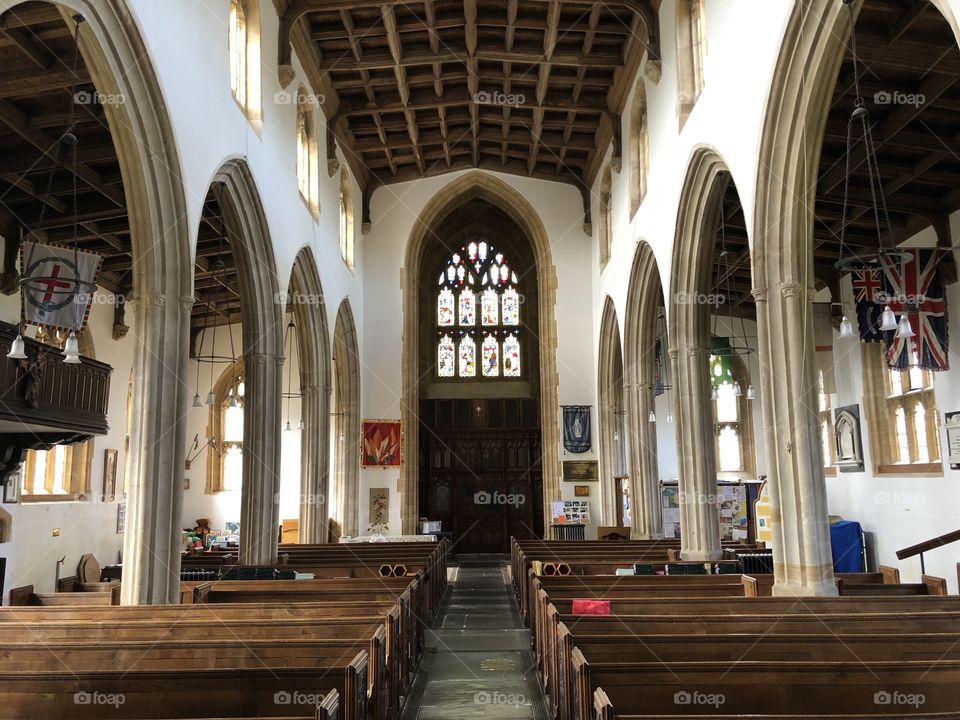 The second of two internal photos of St Mary’s Church in Somerset, UK, great architecture.