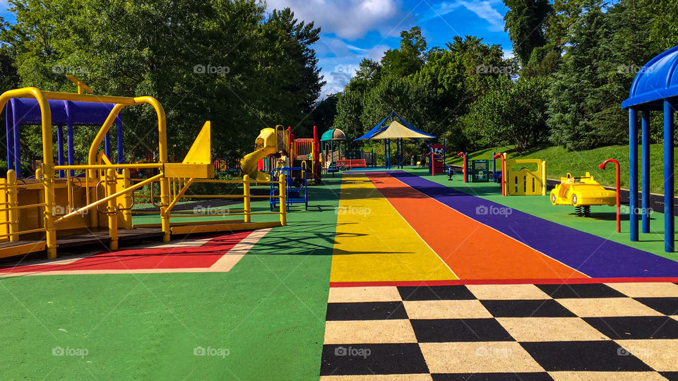 Clemyjontri Park in Virginia is a very whimsical and colorful playground for children. 
