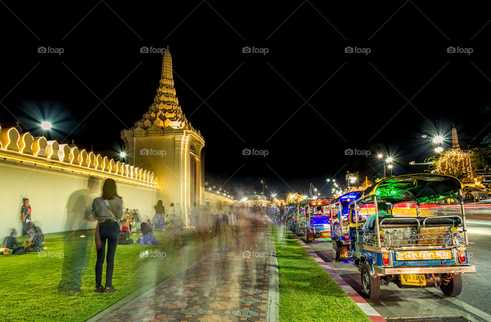 Lighting and people around the Grand Palace, Wat Phra Kaew, on Father's Day, Bangkok Thailand