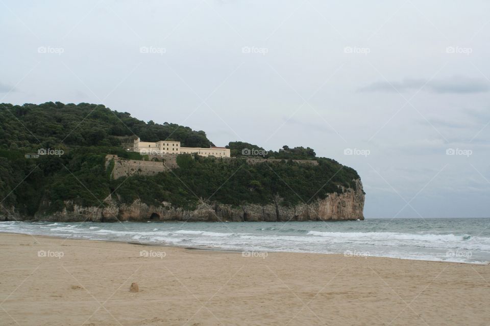 Beach with a park on background