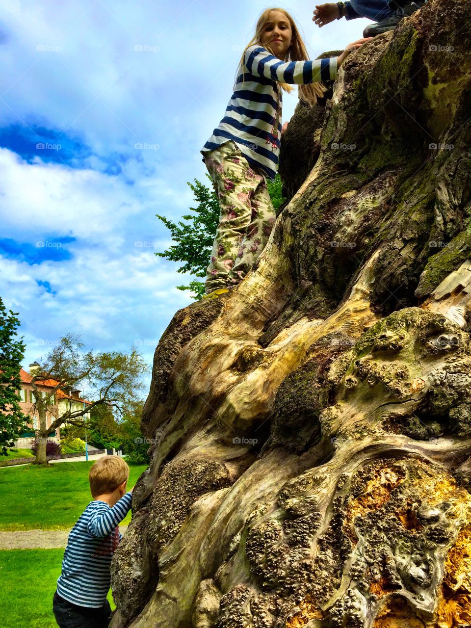 Side view of children climbing