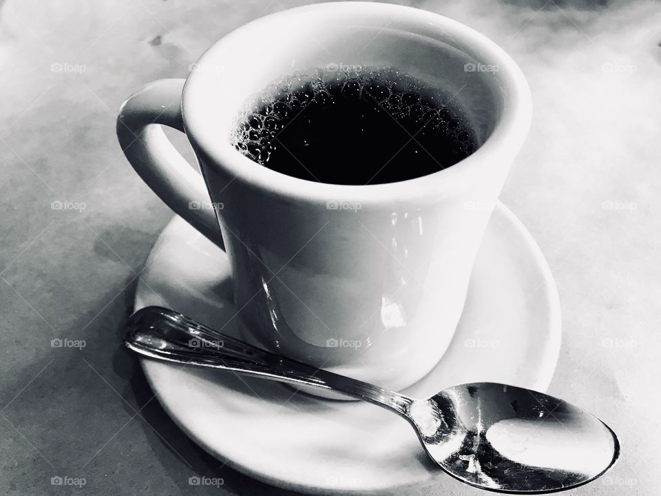Cup of black coffee in Black and white 