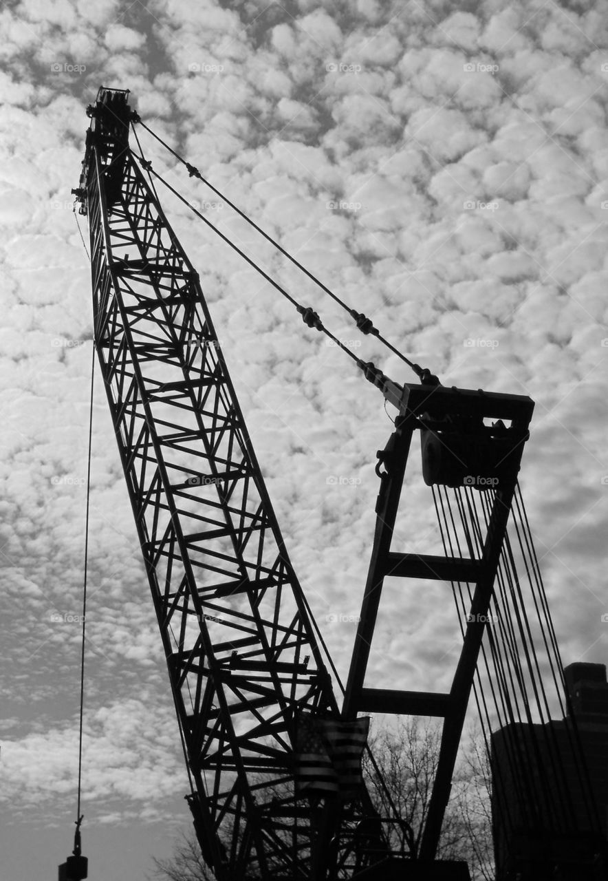 Black-and-white Photo working crane