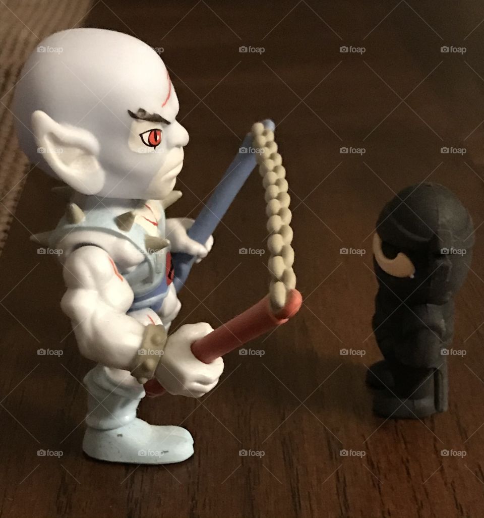 Face-off. The ultimate showdown between Panthero of the THUNDERCATS and a ninja.