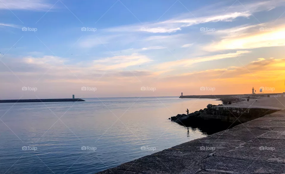 Beautiful sunset in Porto, Portugal. 