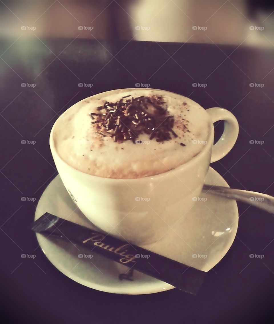 Cup of capuccino. Helsinki coffee break.