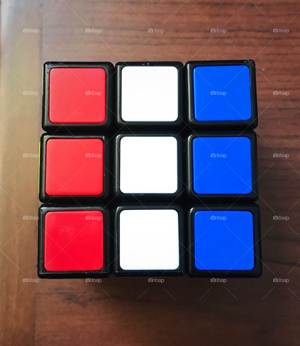 Red white and blue cube