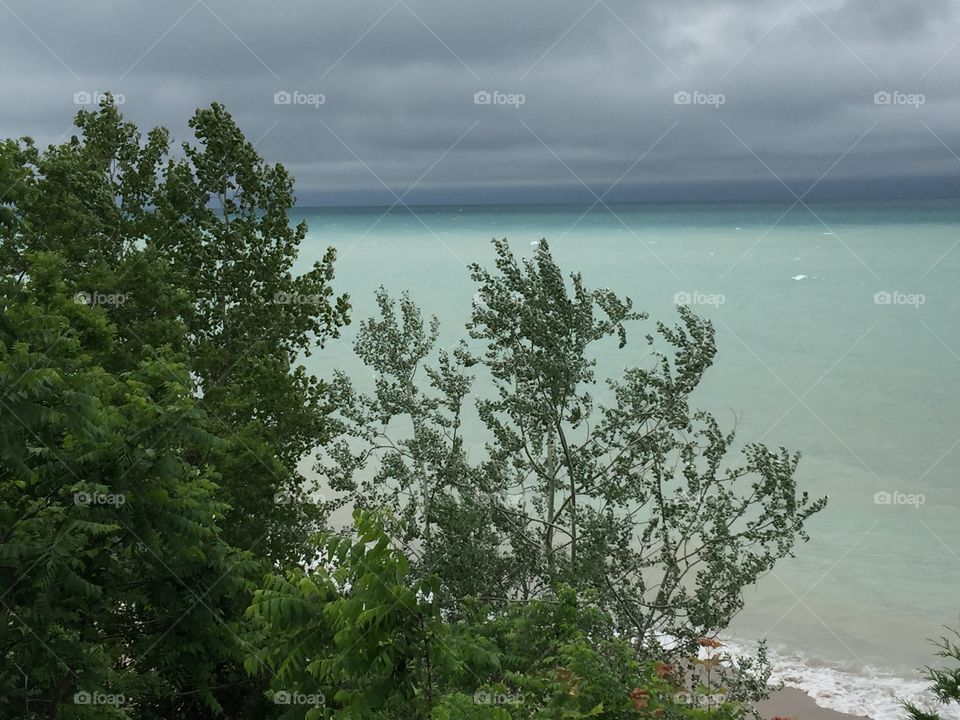 View of the lake near Goderich Ontario Canada. Bad weather approaching and it poured. 