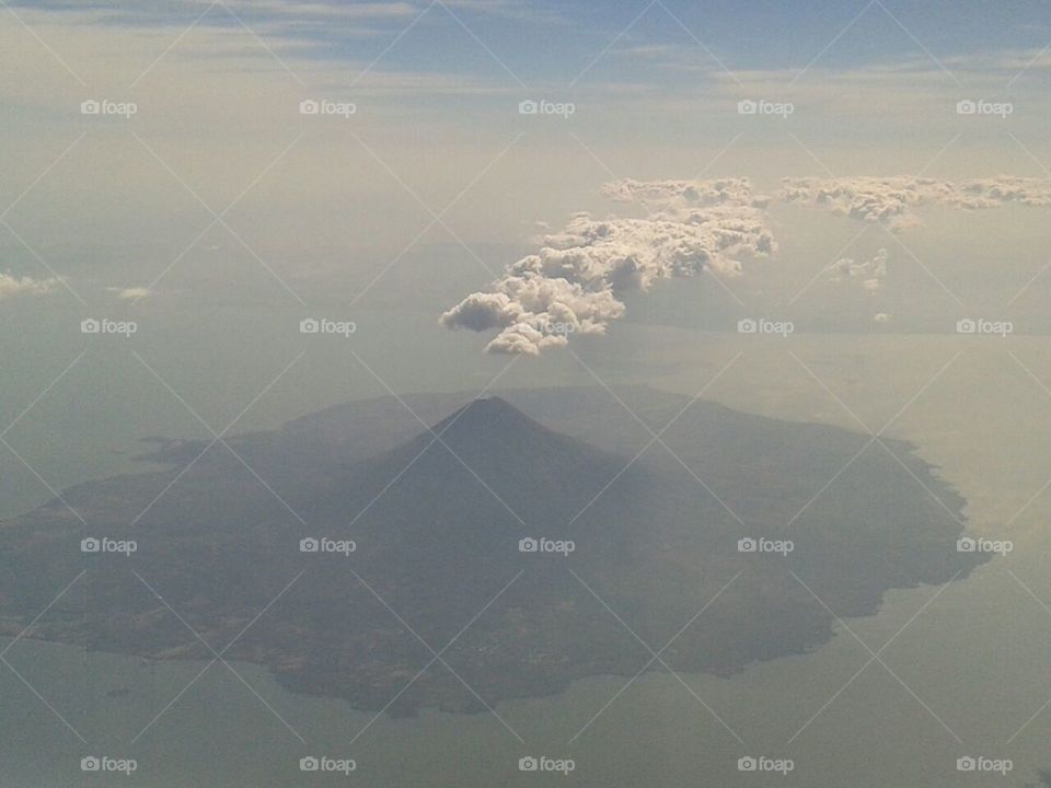 volcano island in Nicaragua aerial view from the plane