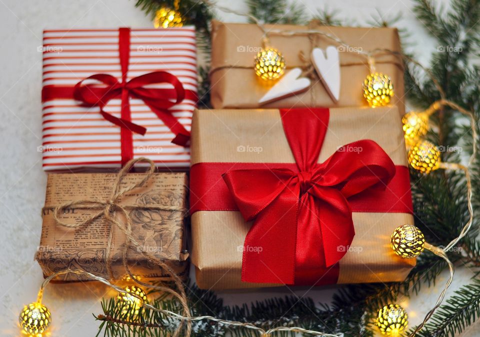 High angle view of christmas presents