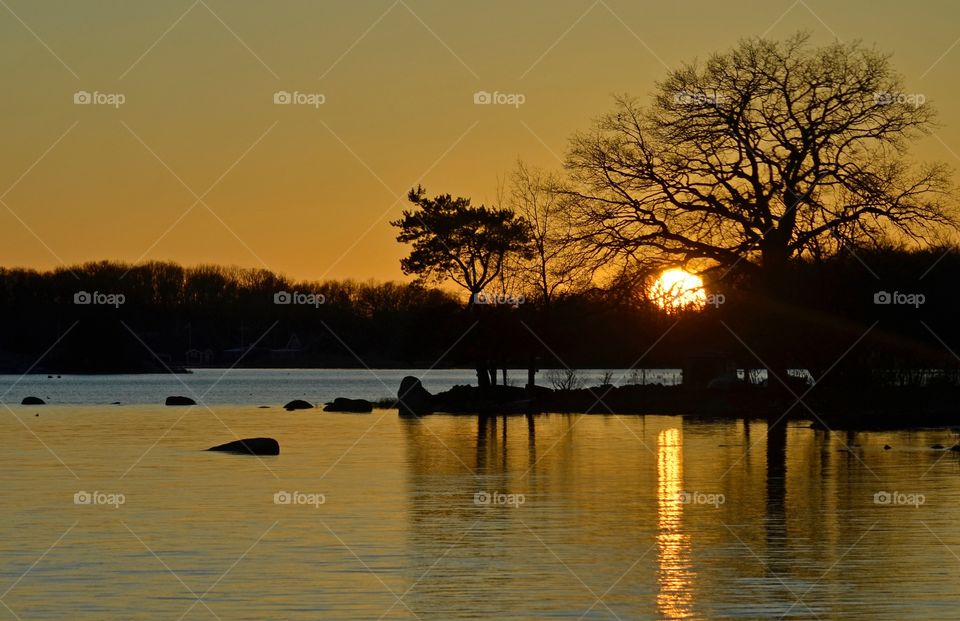 Reflection of sun in sea at sunset