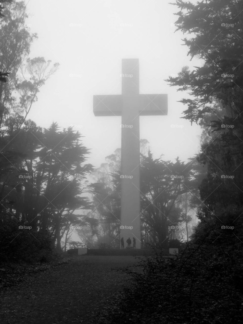 Mt. Davidson Cross on Mt. Davidson in the fog.