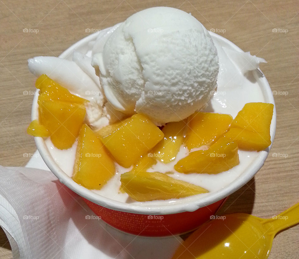 coconut icecream. with mango
