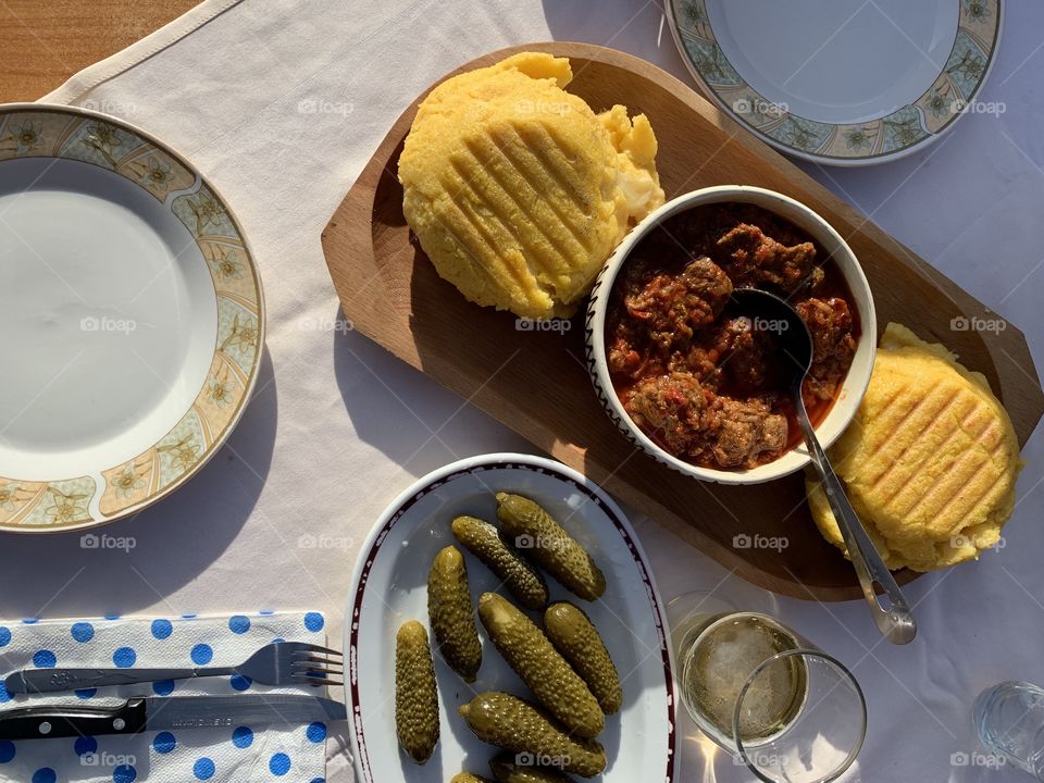 Polenta pickles and traditional authentic food 