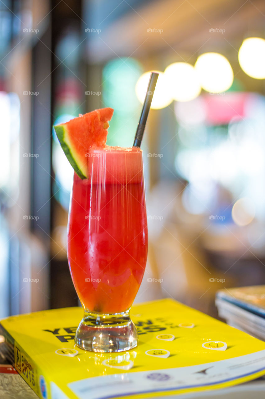 Water melon juice . This is a glass of water melon juice in Cambodia.