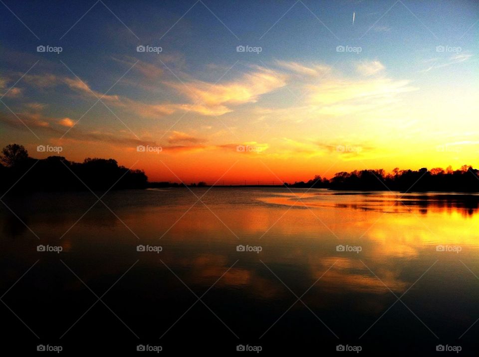 Sunset over a Pond