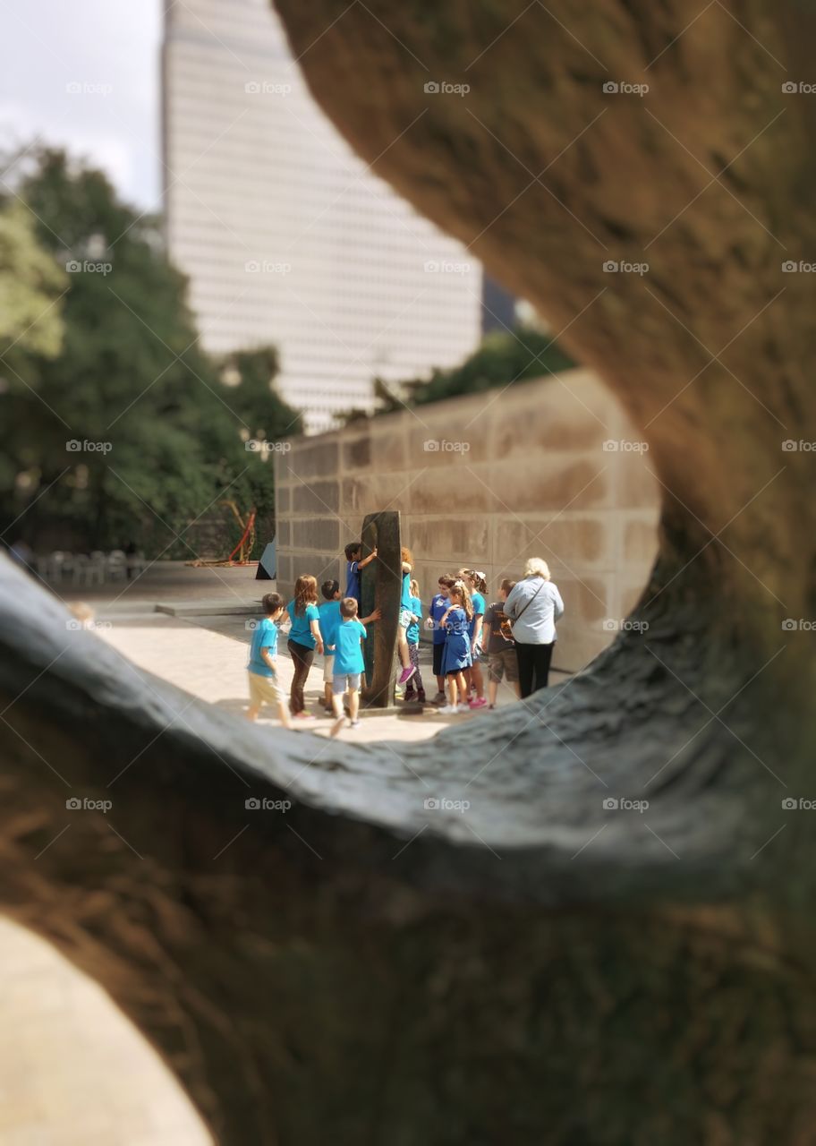 School children enjoying the sculptures at the DMA Dallas Museum of Art in downtown Dallas Texas USA local treasure