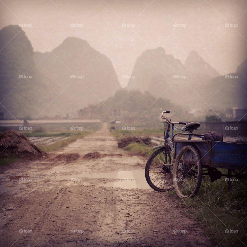 Path through the fields of Yangshuo, China