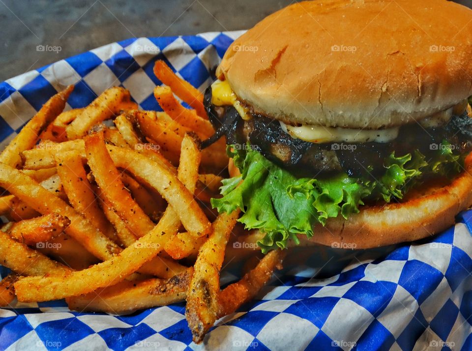 Close-up of hamburger and french fries