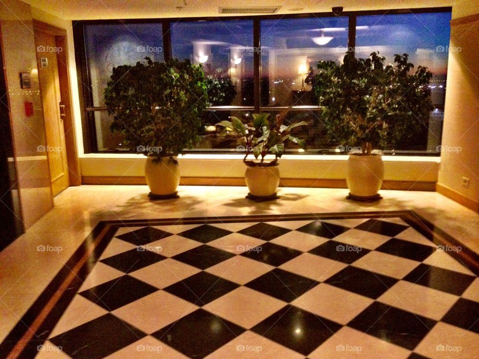 Window with view of Montevideo 